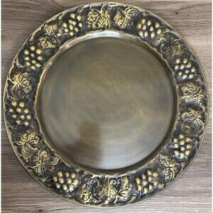 Vintage Charger Plate, Tuscan Grapevine, Hannas At Home Collection, Brass Color